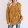 Posh Times Cable Knit Hoodie In Mustard Image - 1