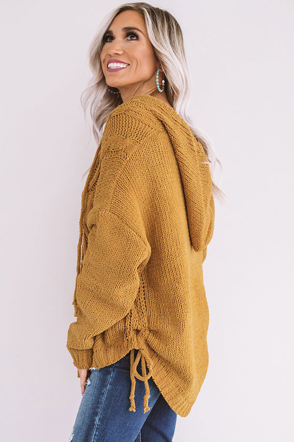 Posh Times Cable Knit Hoodie In Mustard Image - 5
