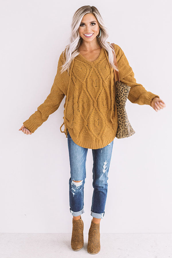 Posh Times Cable Knit Hoodie In Mustard Image - 2