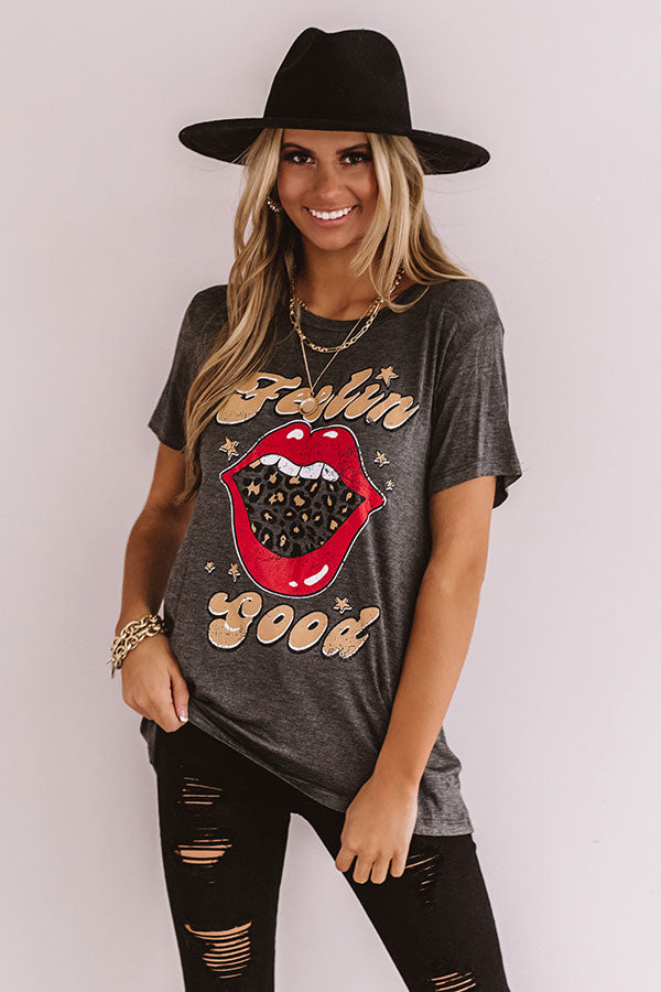 Feelin' Good Boyfriend Tee in Charcoal Image - 4