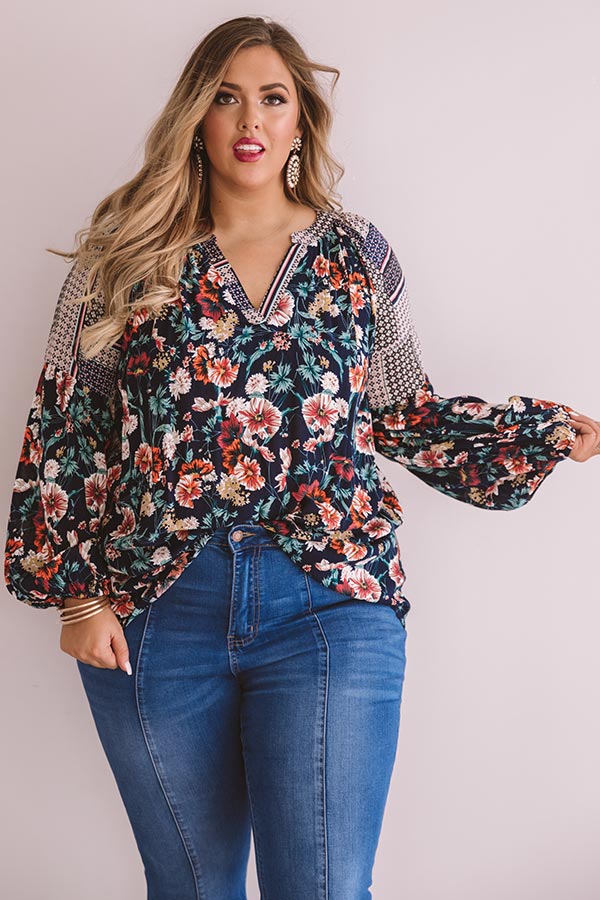 Sugar On Top Floral Shift Top in Navy Curves Image - 1
