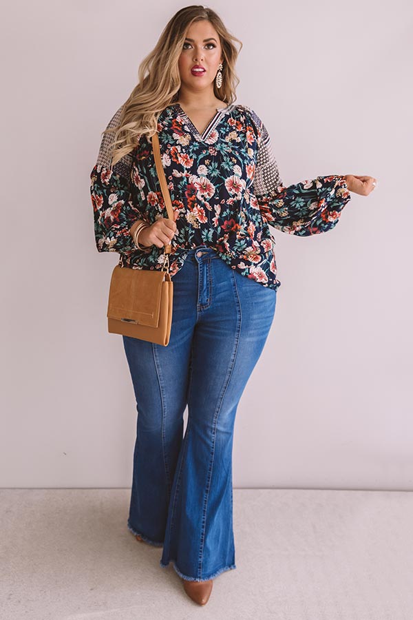 Sugar On Top Floral Shift Top in Navy Curves Image - 2