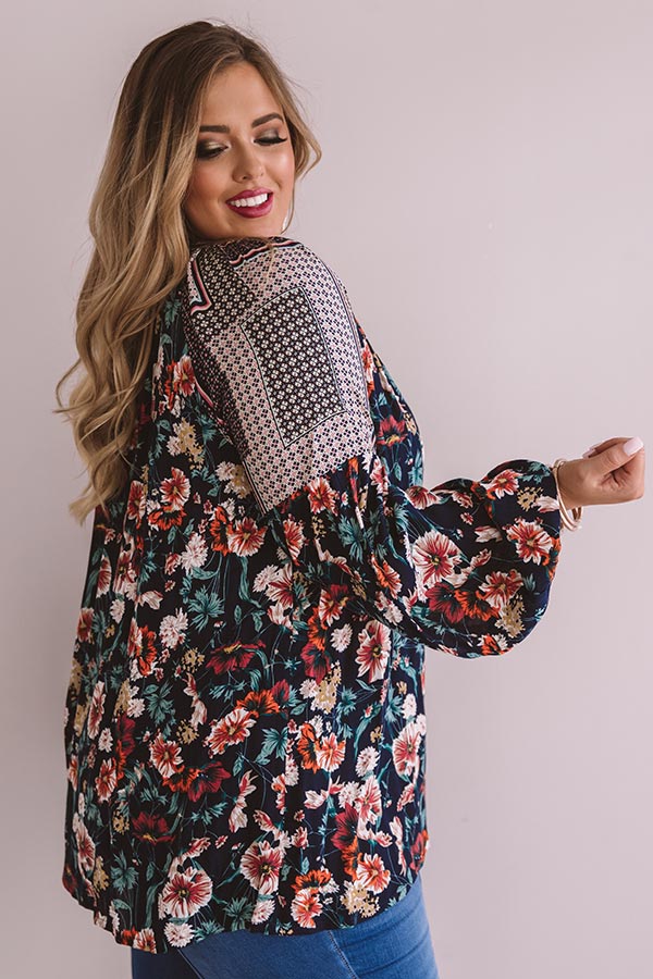 Sugar On Top Floral Shift Top in Navy Curves Image - 3