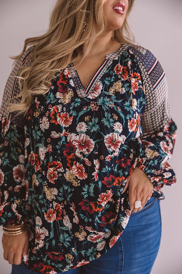 Sugar On Top Floral Shift Top in Navy Curves Image - 4