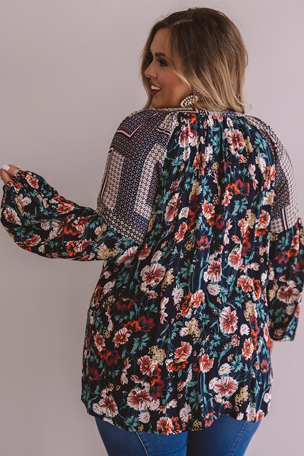 Sugar On Top Floral Shift Top in Navy Curves Image - 5