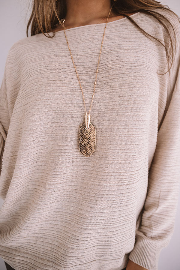 On Stage Snake Print Necklace In Taupe Image - 1