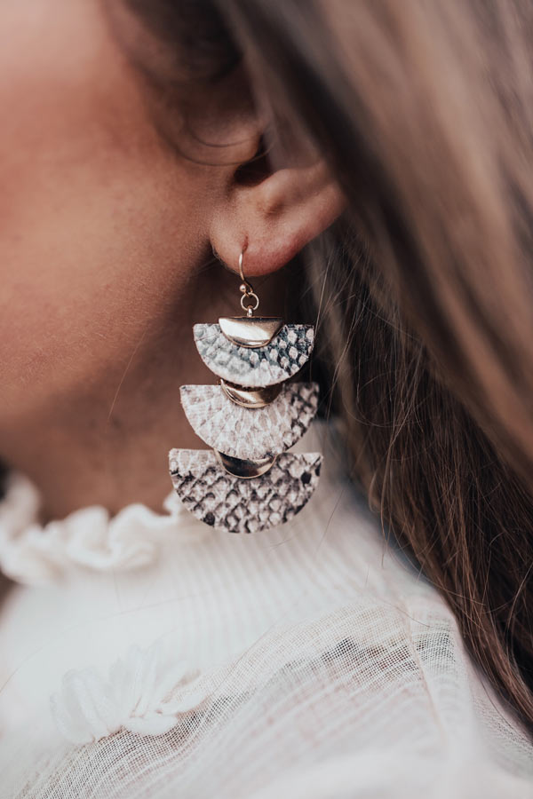 Chicest Of Times Snake Print Earrings In Taupe