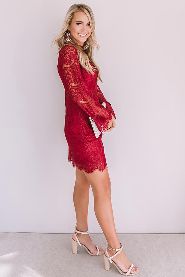 Last Kiss Lace Dress In Crimson Image - 2