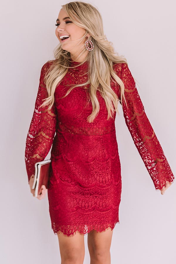 Last Kiss Lace Dress In Crimson Image - 4