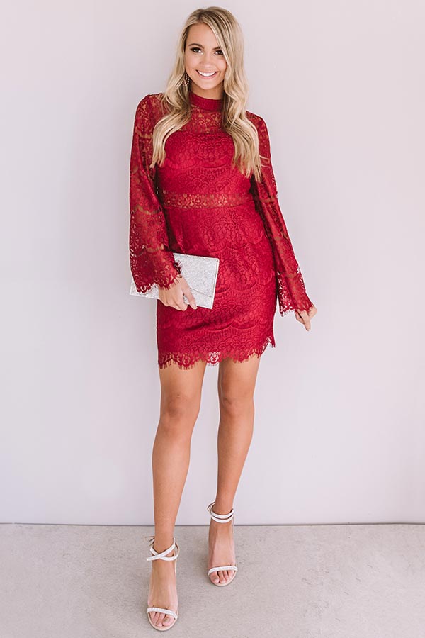 Last Kiss Lace Dress In Crimson Image - 1