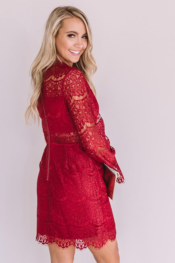 Last Kiss Lace Dress In Crimson Image - 5