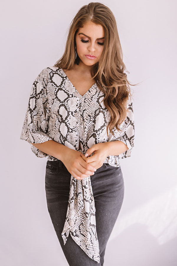 Showing Up Chic Snake Print Tie Top