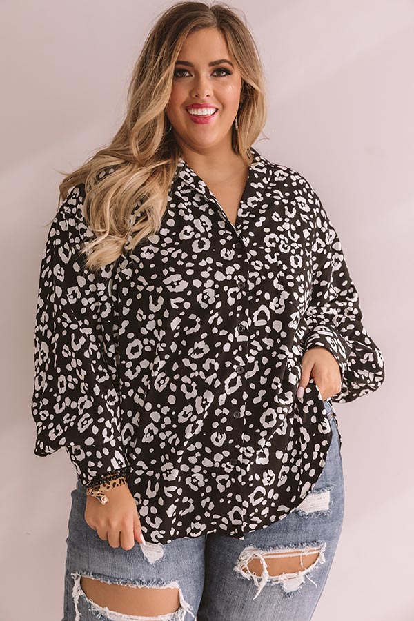 Leave Her Wild Button Up Top In Black  Curves