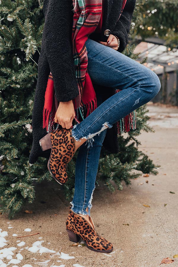 The Mallory Faux Suede Leopard Bootie Image - 1