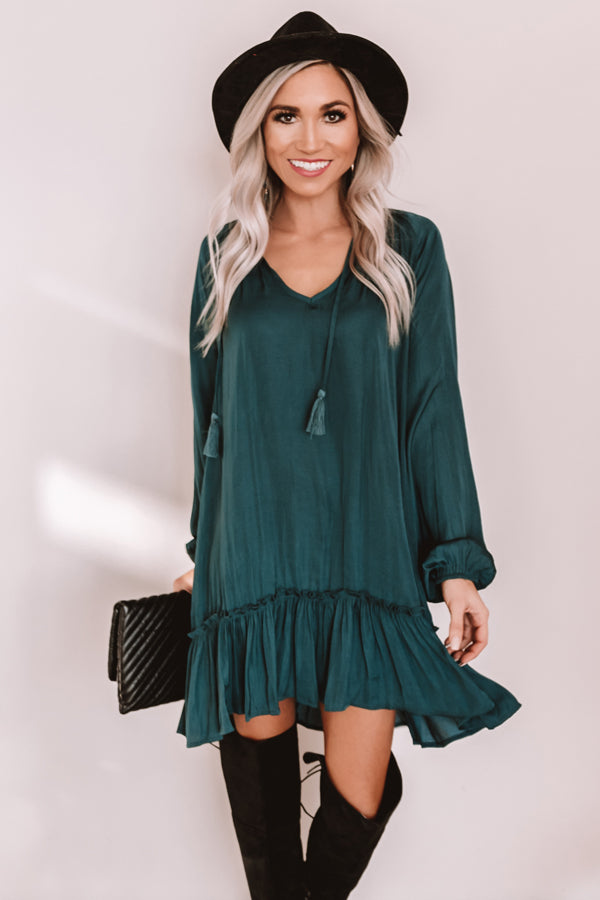 Downtown Elegance Satin Shift Dress in Hunter Green Image - 1