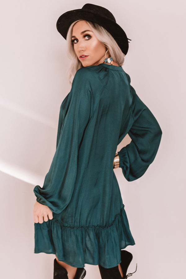 Downtown Elegance Satin Shift Dress in Hunter Green Image - 4