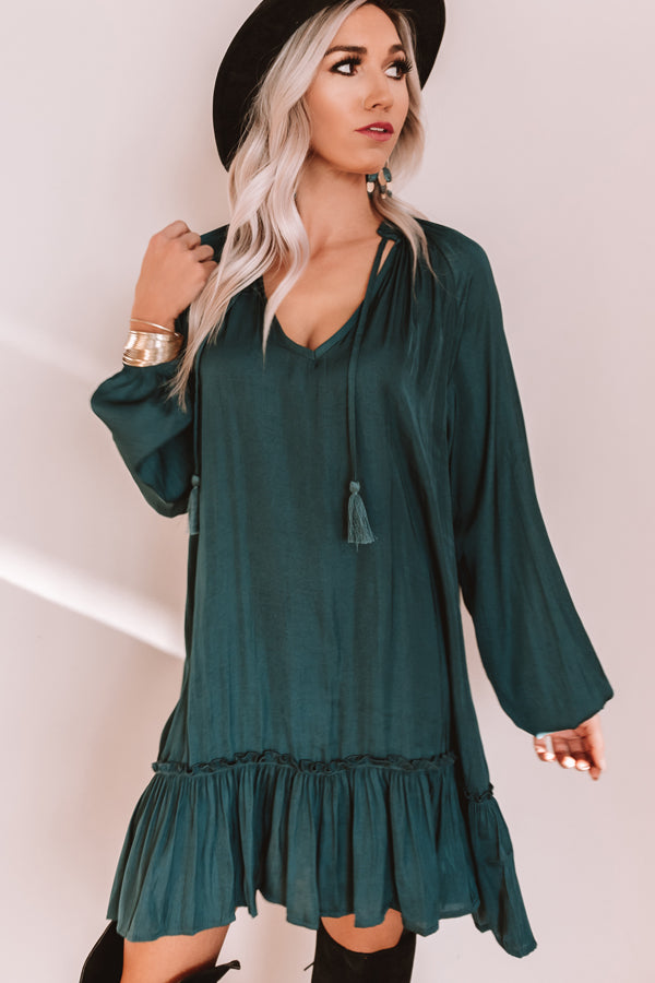 Downtown Elegance Satin Shift Dress in Hunter Green Image - 3