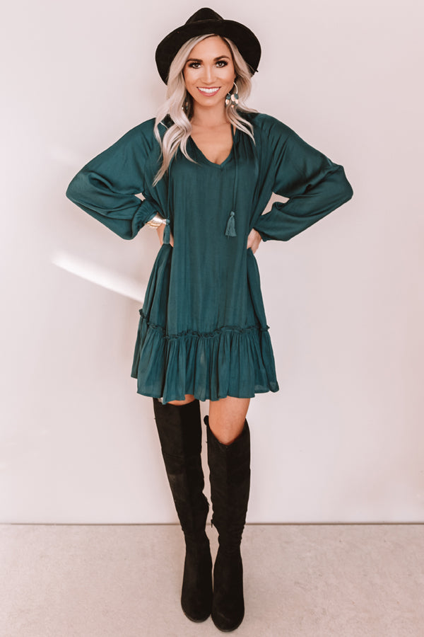 Downtown Elegance Satin Shift Dress in Hunter Green Image - 2