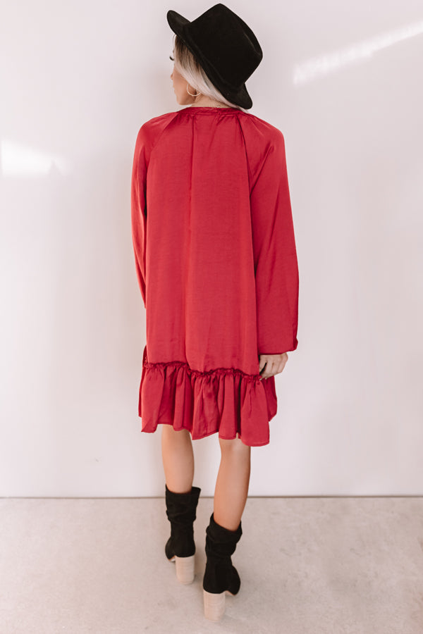 Downtown Elegance Satin Shift Dress in Wine Image - 3