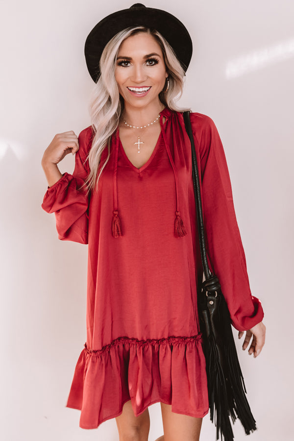 Downtown Elegance Satin Shift Dress in Wine Image - 2