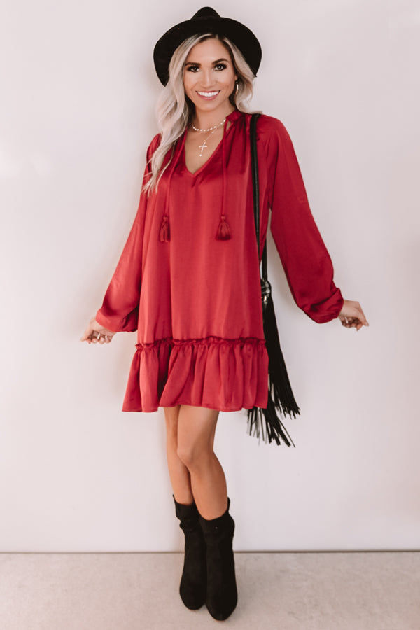 Downtown Elegance Satin Shift Dress in Wine Image - 1