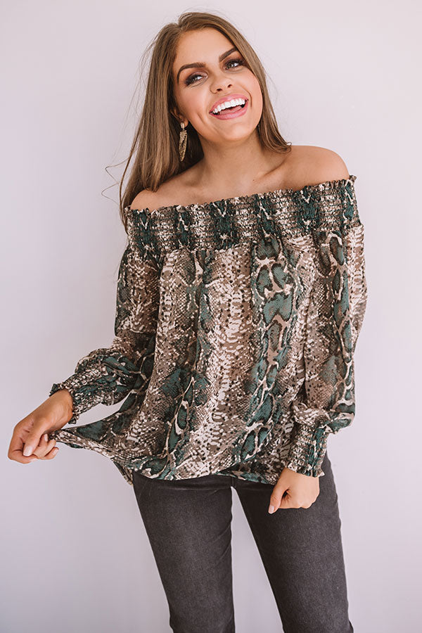 Candlelit Evening Snake Print Shift Top in Taupe Image - 3