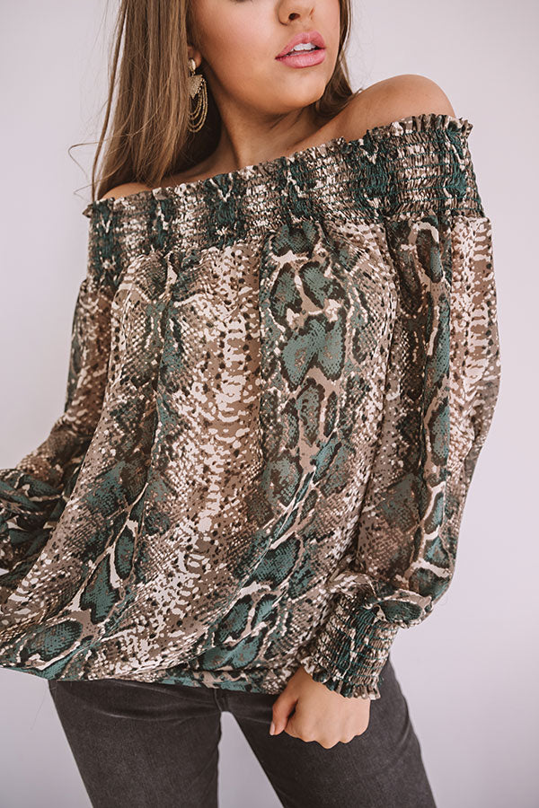 Candlelit Evening Snake Print Shift Top in Taupe Image - 4
