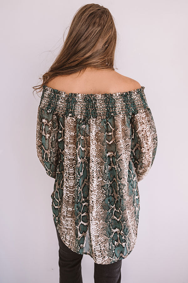 Candlelit Evening Snake Print Shift Top in Taupe Image - 5