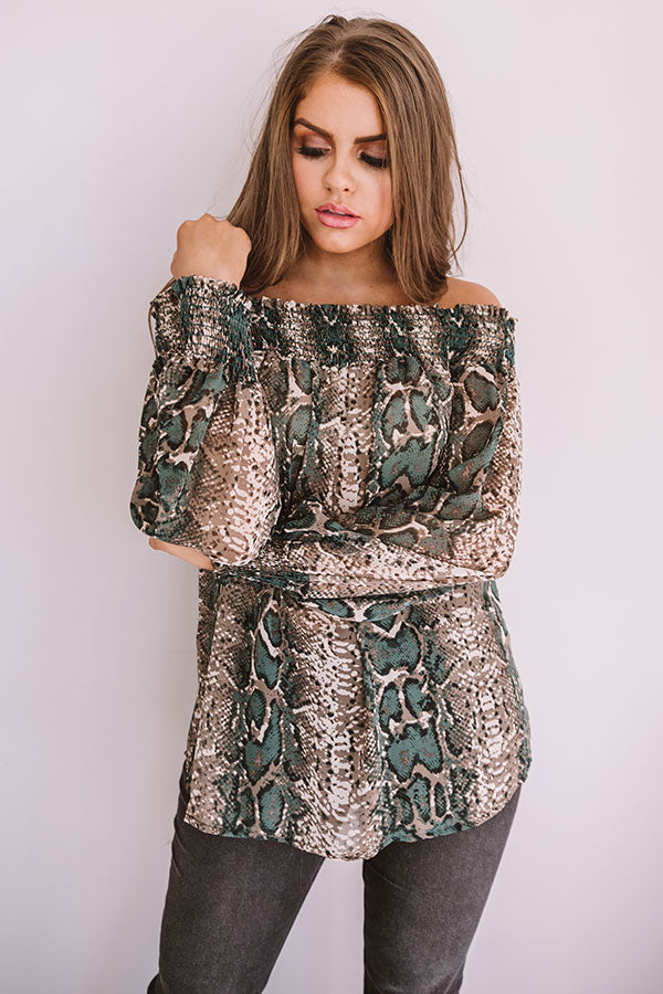 Candlelit Evening Snake Print Shift Top in Taupe Image - 1