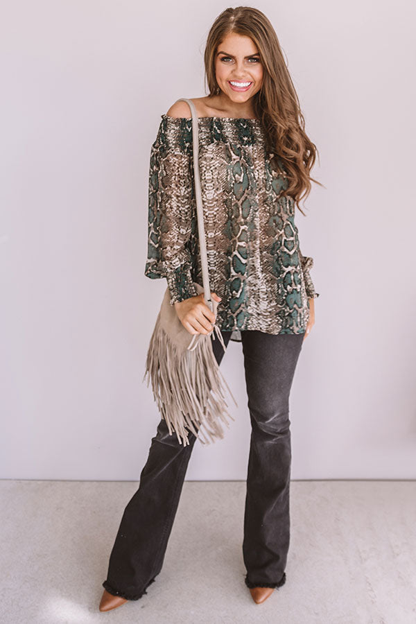 Candlelit Evening Snake Print Shift Top in Taupe Image - 2