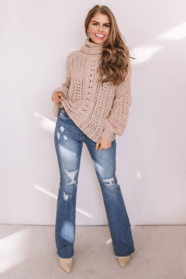 Talk Comfy To Me Chenille Knit Sweater In Iced Latte