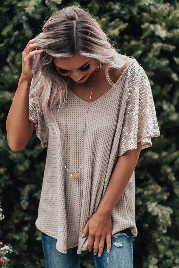 Gleam On Waffle Knit Sequin Top Image - 2