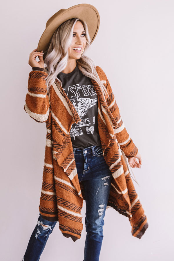 Hello Fall Knit Stripe Cardigan In Cinnamon Image - 2