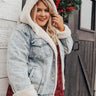 Glacier Nights Faux Fur Lined Denim Jacket in Cream Curves Image - 1