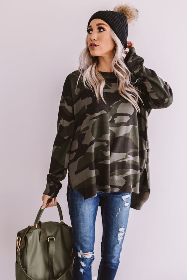Rock The Room Camo Shift Sweater Image - 2