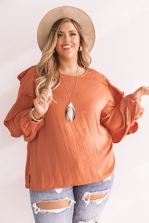 Better With Merlot Ruffle Shift Top in Light Rust Curves Image - 1