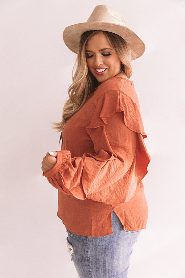 Better With Merlot Ruffle Shift Top in Light Rust Curves Image - 5