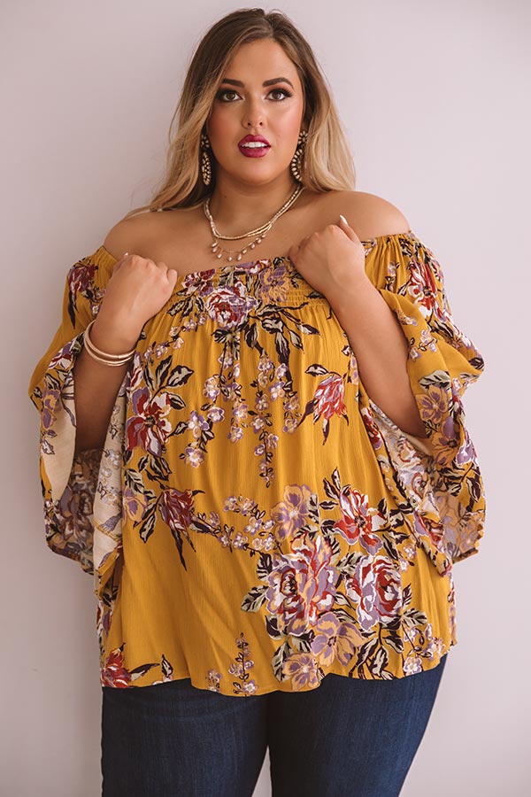 Floral Thrill Off Shoulder Top In Primrose Yellow   Curves Image - 1