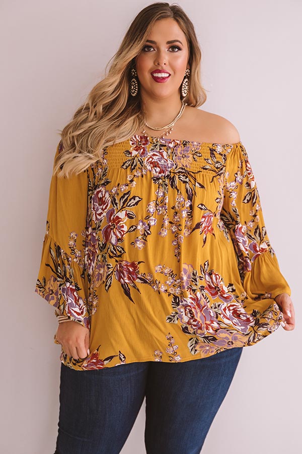 Floral Thrill Off Shoulder Top In Primrose Yellow   Curves Image - 3