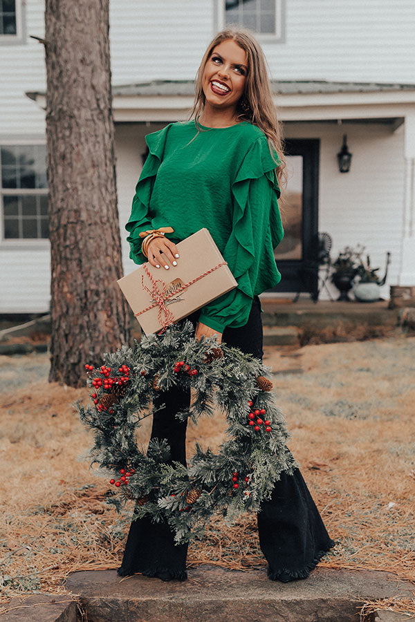 Better With Merlot Ruffle Shift Top in Green Image - 4