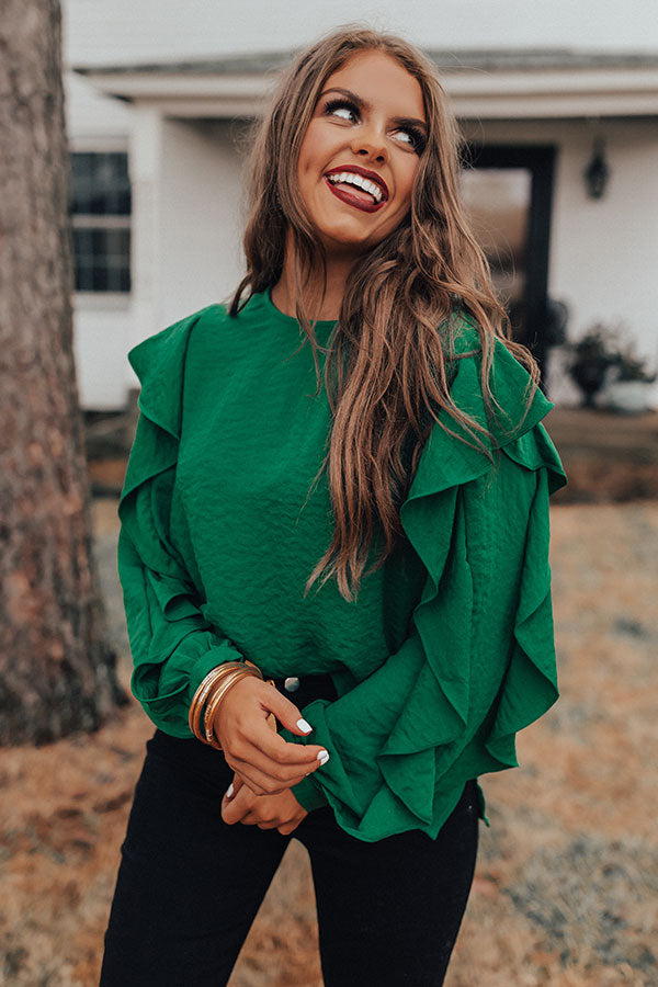 Better With Merlot Ruffle Shift Top in Green Image - 2