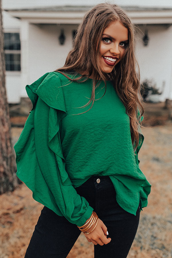 Better With Merlot Ruffle Shift Top in Green Image - 5