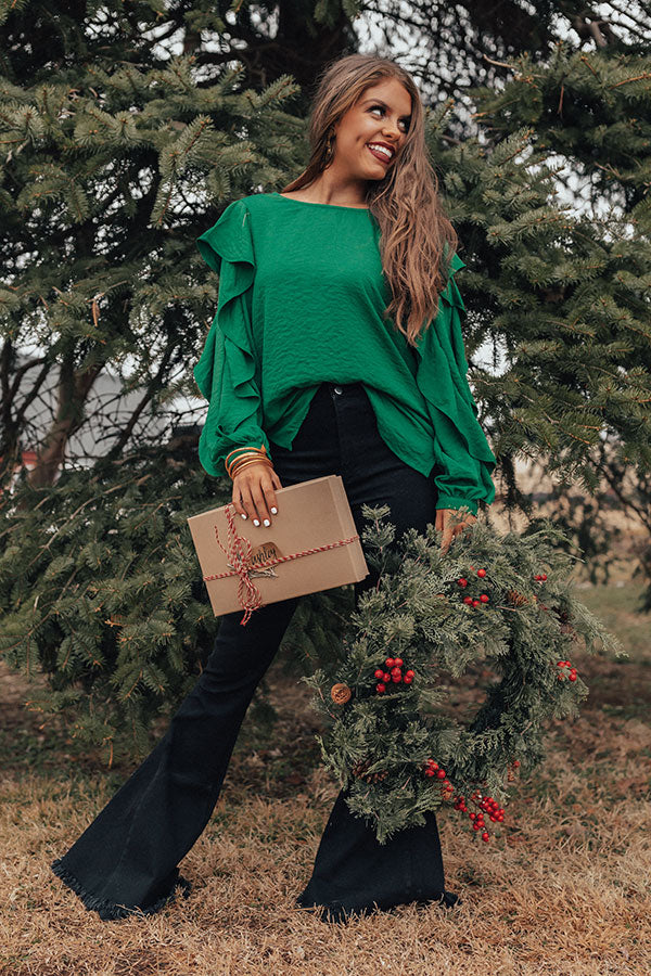 Better With Merlot Ruffle Shift Top in Green Image - 1