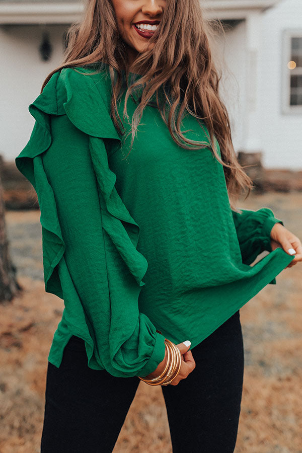 Better With Merlot Ruffle Shift Top in Green Image - 3
