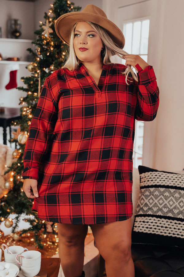 Mistletoe And Mimosas Buffalo Check Shift Dress Curves Image - 1