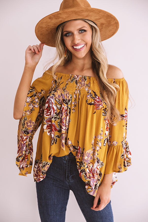 Floral Thrill Off Shoulder Top In Primrose Yellow