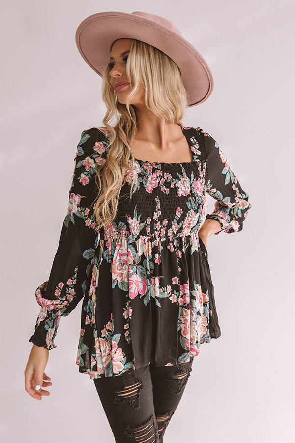 Romance On Repeat Floral Shift Top In Black Image - 5