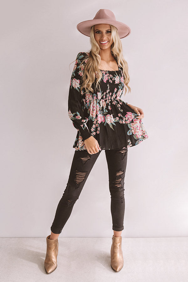 Romance On Repeat Floral Shift Top In Black Image - 2