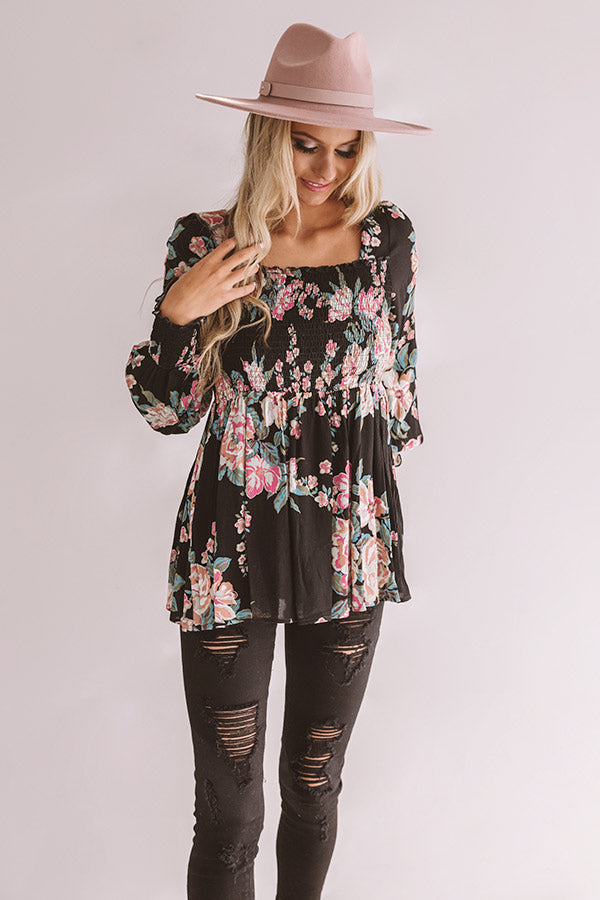 Romance On Repeat Floral Shift Top In Black Image - 3