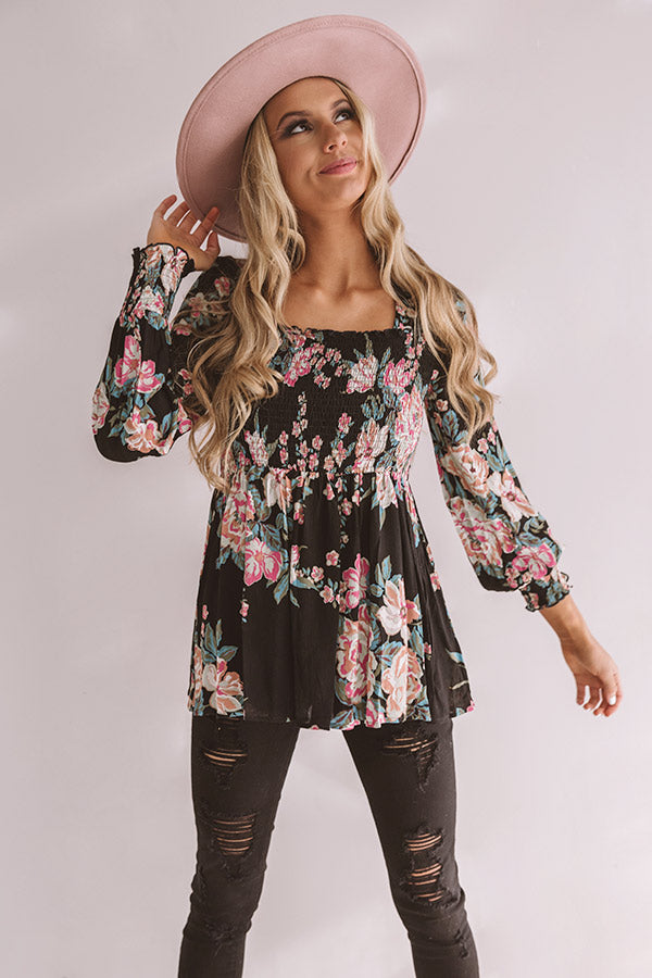 Romance On Repeat Floral Shift Top In Black Image - 1